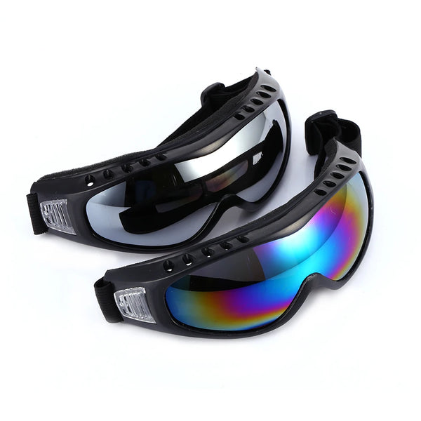 Ski goggles with rainbow and silver lens pair