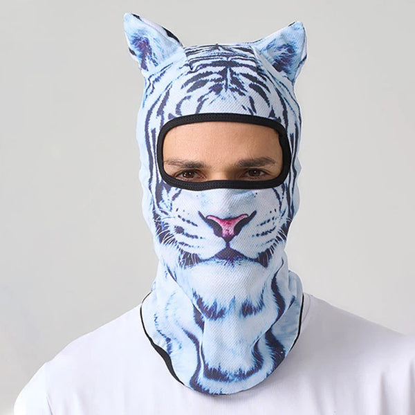 White tiger balaclava worn