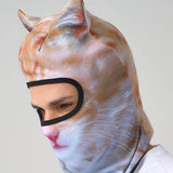 Ginger cat balaclava worn, side view