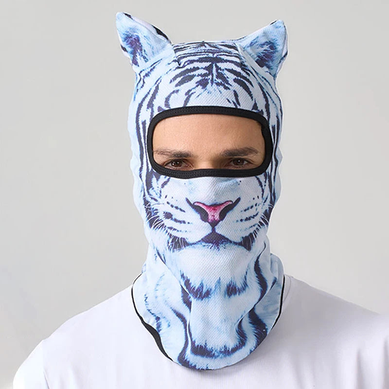 White tiger balaclava worn